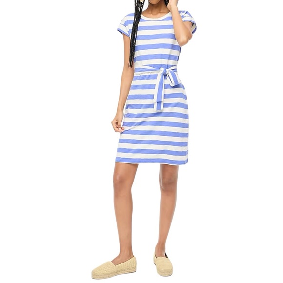 J.Crew Short-Sleeve Tie Waist Tee Shirt Dress in Cool Lilac Ivory Stripe - Picture 2 of 8